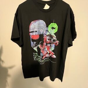 Black Graphic T-Shirt with Robot Design